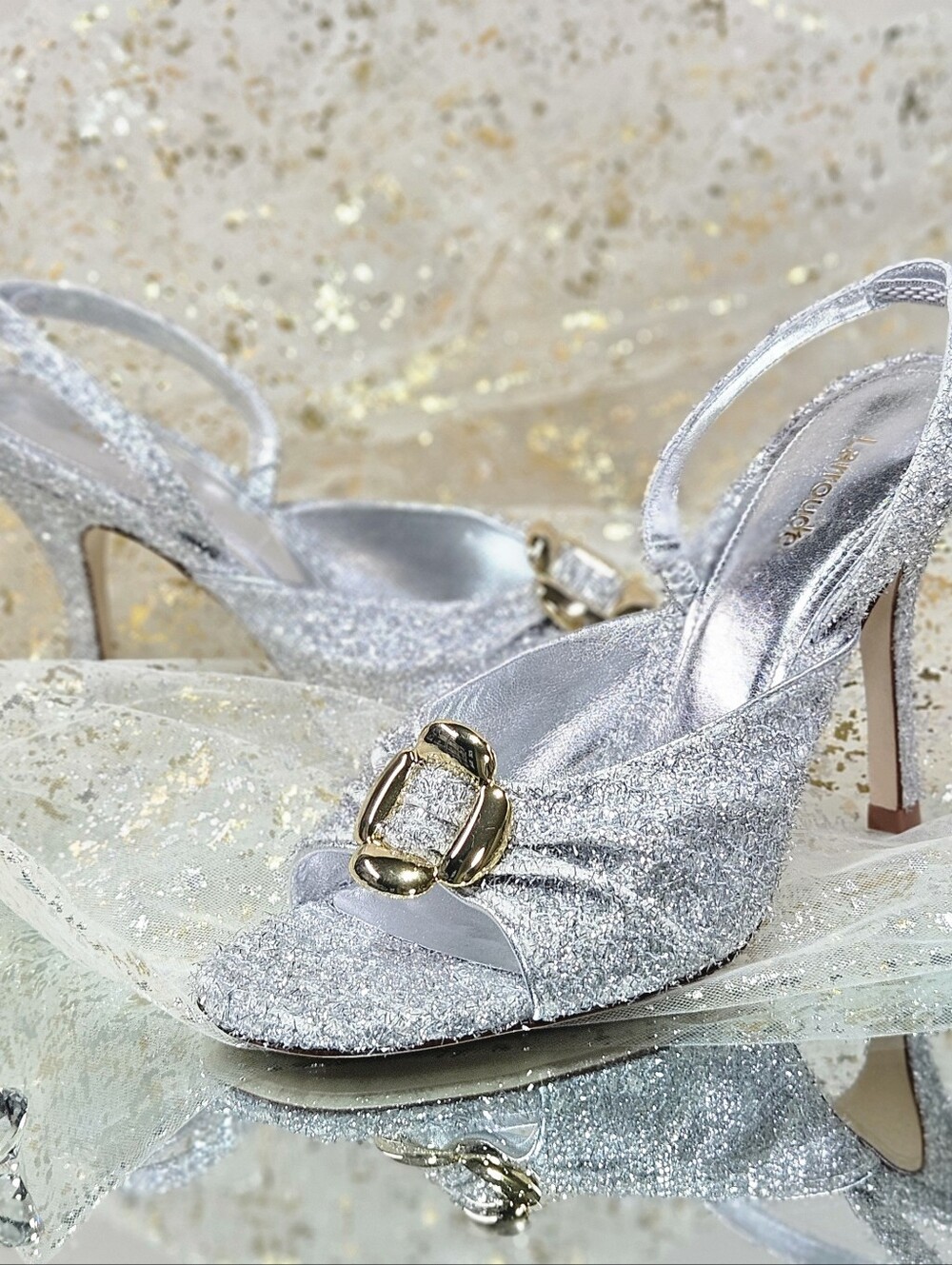 Larroudé Sandals 7.5 Silver Mayfair Slingback Sandal Wedding Bridal Whimsical
